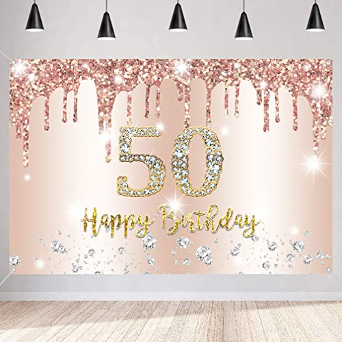 50. Geburtstag Deko Frauen, Glitzer Roségold Stoff Schild Plakat Geburtstagsfeier Dekoration, 50. Geburtstag Hintergrund Banner Frau