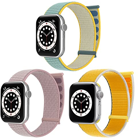 chinbersky Sportschlaufen-Armbänder, kompatibel mit Apple Watch, 38 mm, 40 mm, 41 mm, verstellbares, dehnbares, elastisches Nylon-Ersatzband für iWatch Serie 7/6/5/4/3/2/1/SE, 3 Stück