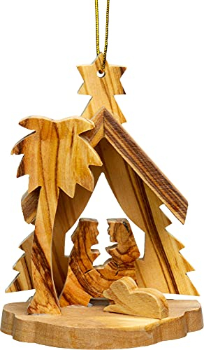 SIKORA BS-OH Baumschmuck Olivenholz Anhänger aus Bethlehem - 28 Modelle wählbar, Olivenholz:No.8 3D-Krippe H ca 8.5cm