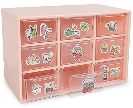 Organizador de plástico con cajón transparente, organizador de maquillaje de 3 capas y 9 cajones, cajas de almacenamiento de cosméticos adecuadas para almacenar joyas (rosa)