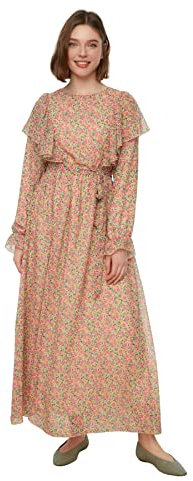 Trendyol Robe Patineuse Longue à col Rond pour Femme, Poudre, 66