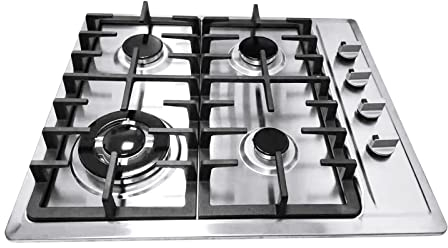 Encimera de gas incorporada, encimera de gas de cocina con quemadores de 4/5 de acero inoxidable, placa de gas propano incorporada con encendido por impulsos (4 quemadores)
