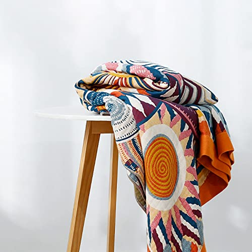 Wotcsil Boho Tagesdecke Kuscheldecke 150 x 200 cm Baumwolldecke Decke Boho Blanket Tagesdecke Boho Bettüberwurf Sofadecke Kuscheldecke Orange mit Geometrisch Muster, Bunt