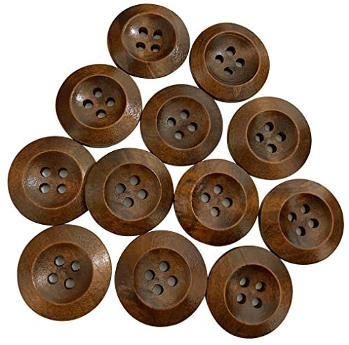 15 Klassische strukturierte Holzknöpfe 25mm (Braun-25mm)