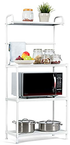 COSTWAY Estante de Cocina Almacenamiento de 4 Niveles Soporte de Microondas con Marco de Metal Estante Independiente (Blanco)
