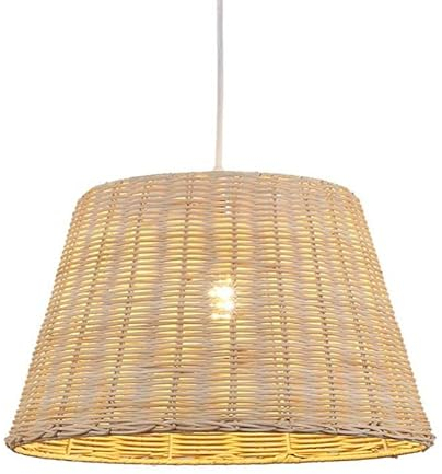 B·LED BARCELONA LED Decken-Pendelleuchte aus Korbgeflecht, starr geflochten, nordischer Vintage-Stil, mit weißer E27-Fassung für Wohnzimmer, Küche, Ø46cm