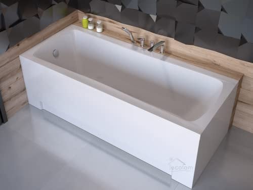 ECOLAM Baignoire rectangle Optima 170x70 cm | tablier en acrylique | pieds siphon + silicone | Baignoire acrylique blanc