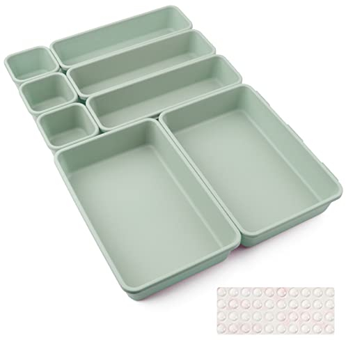 Schubladen Einlagen 8 Stk Trennsystem Gewürz Organizer Schublade Grün Trenner Bad Organizer Boxen Set mit Silikon-Anti-Rutsch-Kugel Hemnes Kommode Küche Schreibtisch Utensilien