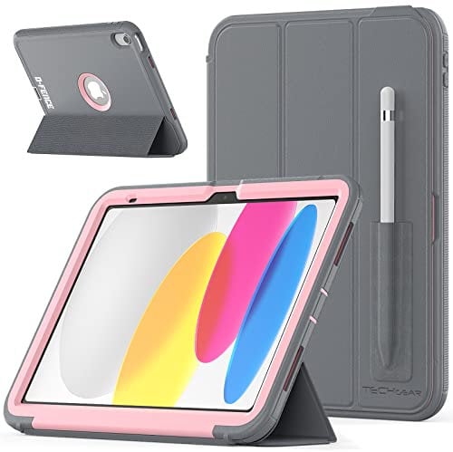 TECHGEAR D-Fence Coque pour iPad 11 2025, iPad 10 2022 (11e/10e Génération) Housse Étui Rigide, Protection Antichoc avec Support + Protection Écran Compatible avec Apple iPad 11 (A16) iPad 10 [Rose]
