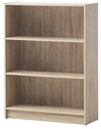 Timber Art Design UK 3 Tier Bookcase Open Tall Shelf Rack Contemporary Organizer Display Shelving Unit for Modern Living Room, Office Space, Study Room Furniture, Light Oak- W40 x H106 x D30cm