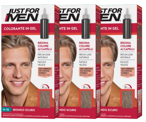 Just For Men Colorante In Gel, Tinta Semipermanente Per Capelli Uomo, Senza Ammoniaca, Con Cheratina E Vitamina E Per Capelli Forti, Colore Biondo Scuro, H15 (3 Pack)