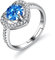 Bellitia Jewelry Damen Verstellbarer Ring Herz aus 925 Sterling Silber für Frauen Mädchen, Ring Damen Herz Symbol Verlobung mit 1ct Aquamarin