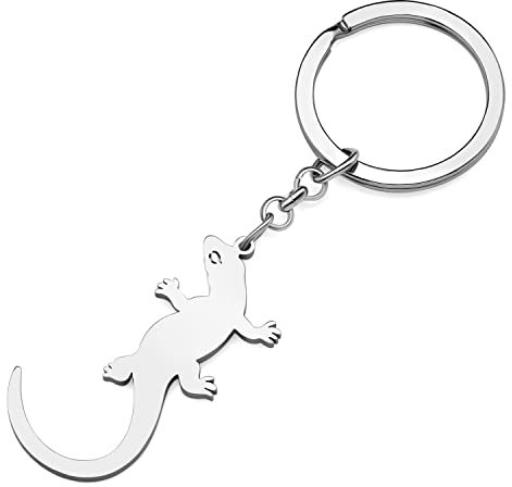 YAYAKO Edelstahl Eidechse Schlüsselanhänger Gecko Schmuck für Frauen Mädchen Charms Geschenke Brieftasche Auto Schlüsselanhänger Ring (Versilbert)