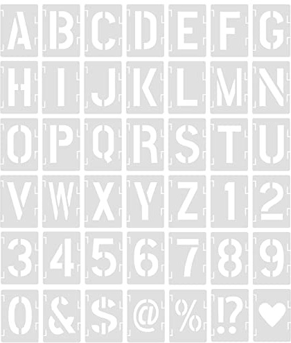 2 Inch Letter Stencils for Painting, 42pcs Letter Alphabet Number Stencil Reusable Plastic Large Letters Alpha Symbol Stencils for Wall Art Drawing