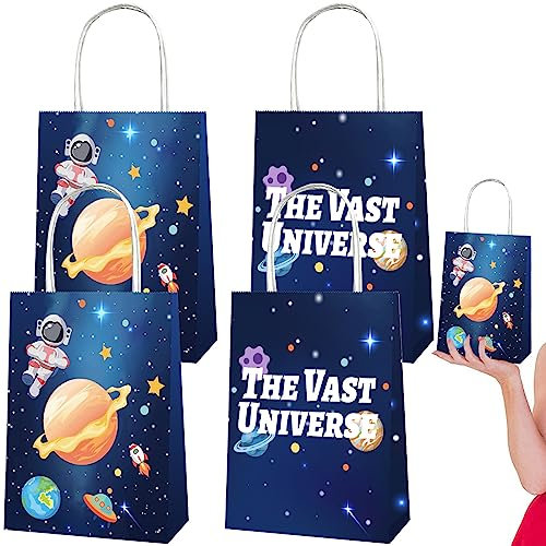 Papiertüten Weltraum-Partytüten Astronaut Papier Geschenktüten,4 Stück Süßigkeiten Beutel Mitgebsel Tüten mit Griff Astronaut Mottoparty Geschenktüten für Jungen Kindergeburtstag,Giveaways Party Deko
