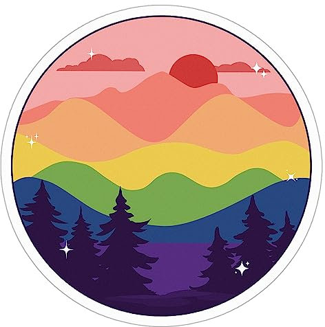 Dezenter LGBTQ Aufkleber LGBTQ Pride Mountain LGBT Flagge Gay Aufkleber, Wetterbeständiger Aufkleber für Wasserflaschen, Laptop, Fenster, Auto Größe 3 Zoll