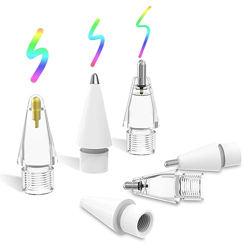 MoKo 6 Stück Apple Pencil Spitze, Ersatzspitzen für Apple Pencil (USB-C)/1./2., Apple Pencil Ersatzspitzen für iPad Pen, Präzise Kontrolle Apple Spitzen Kunststoff/Metall iPencil Spitze, Weiß/Klar