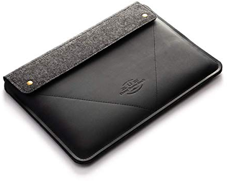 Crazy Horse Craft Genuine Italian Leather Sleeve for MacBook Pro 14 inch with M1 / M2 – Carbon Black - Vintage Wool Felt Case, Cover, Mac Laptop Bag