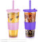 NUZEKY Lot de 2 gobelets réutilisables avec couvercles et paille – Gobelets transparents de 710 ml avec manchon en silicone – Gobelets en plastique à double paroi isolés pour boissons froides (violet)