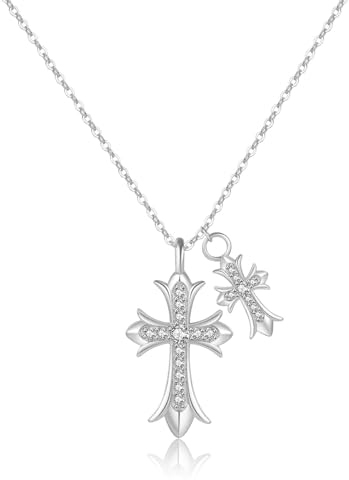 Hipwope Double Cross Halskette für Jungen 14k Gold Kreuz Halskette y2k Cubic Zirconia Großes Kreuz Halskette Kette Anhänger Gothic Kreuz Kreuz Halskette für Frauen Trendy