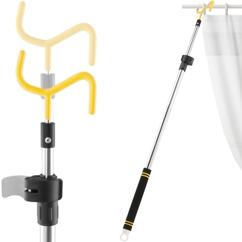 Frebuta Drapery Pull Rod,36“ to 63” Curtain Pull Telescoping Pole Heavy Duty For Curtains Wand Stainless Steel Tubes Soft Sponge Handle Rod for Curtains Extension Pole Lightweight (Black Yellow)