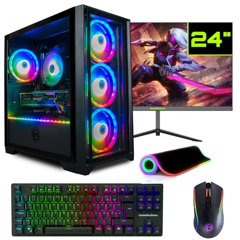 GameMachines Trinity Komplett Set - Gaming PC - AMD Ryzen 7 5700X - GeForce RTX 5060-1TB SSD - 32GB DDR4 - WLAN - Tastatur - Maus - Mauspad - 24 Zoll 165Hz Monitor - Win 11