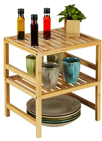 Relaxdays Juego de 2 Unidades Set 2 Estantes para Armarios de Cocina, Bambú, 20 x 35,5 x 30,5 cm, Repisa para Encimera y Despensa, Natural