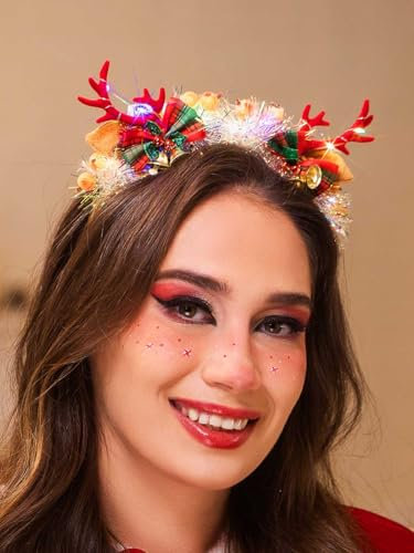 IYOU Serre-têtes Noël Lumineux Bandeau de cheveux Rennes Rouge Bandeaux Nœud Papillon Cerceau de cheveux Noel Accessoires de cheveux pour Femmes et Filles