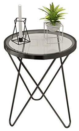 Table d'appoint Salon, Table d'appoint Petite Table Basse Verre Fer Forgé Croix Design Petite Table Ronde Salon Canapé Côté, 2 Couleurs (Couleur : Noir, Taille : 18.50 * 24.40in)