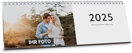 PrintPlanet® Tischkalender 2026 mit eigenen Fotos – personalisierter Fotokalender im Querformat – mit Kartonaufsteller – Kalender mit Bildern & Widmung – individuell gestalten