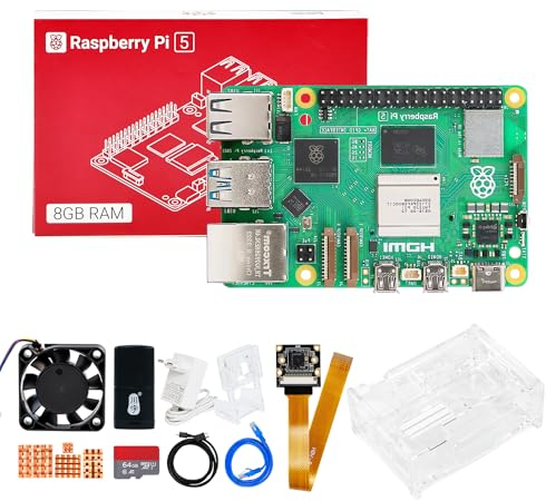 Yahboom Raspberry Pi 5 Starter Kit 8GB,IMX219 Camera,64GB SD Card,Pi 5 Case Passive Cooling, 27W 5.1V 5A USB C Power Supply, HDMI Cable Ubuntu20.04 ROS2 (8GB-IMX219 Camera Kit)