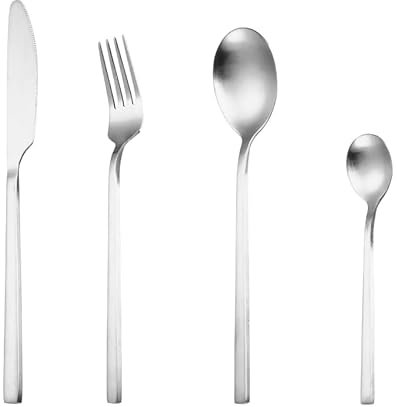 Juego De Cubiertos 4 Pieces Of Stainless Steel Sanded Square Handle Cutlery Cutlery Steak Cutlery Cutlery Spoon Silver