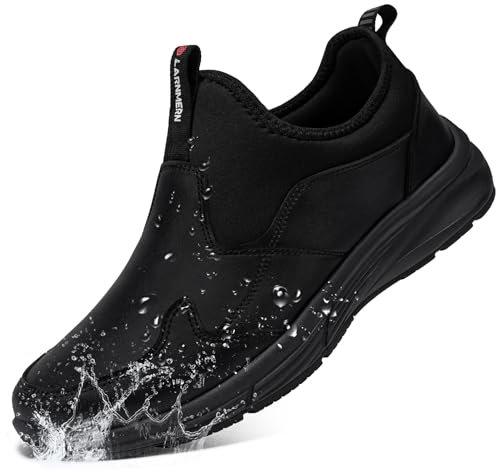 LARNMERN Kochschuhe Herren Küchenschuhe Arbeitsschuhe Herren rutschfest Schuhefür Küche Arbeit Herren Koch Schuhe Non-Slip(44, Leder Schwarz)