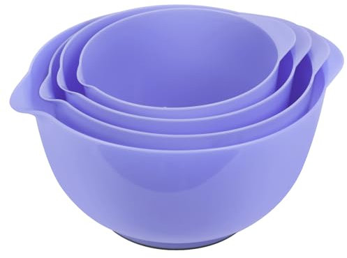 BoxedHome Violet Nesting Plastic Mixing Bowl Set with Pour Spout, Microwave and Dishwasher Safe, BPA Free Non-Slip Base, Set of 4, Great for Prepping, Baking, Cooking