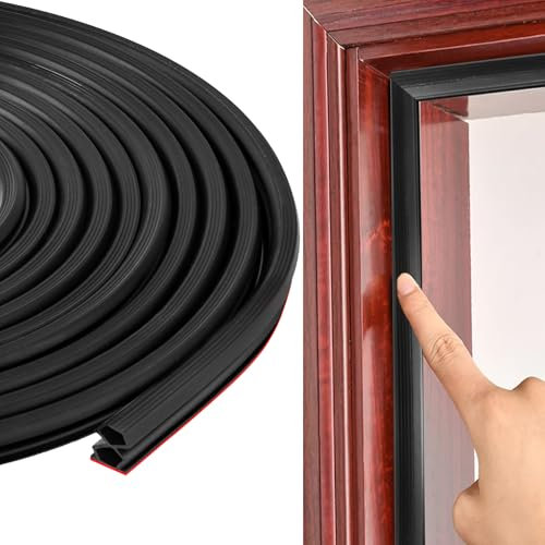 Negro Burlete Para Marcos de Puerta y Ventana 10 x 12 mm Autoadhesiva Tira Sellado Puerta Junta de Goma para Puertas, Puerta de Entrada, Marco de Puerta, Longitud Total 6 m