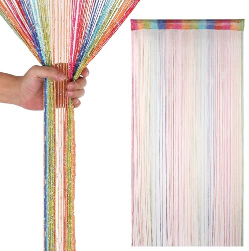 Trimming Shop Glitter String Curtains Fly Screen Room Divider Fringe Panel Spaghetti Tassel Curtain For Doorway, Windows, Doors, Home Décor, Event Decoration, 200cm x 100cm, Multi