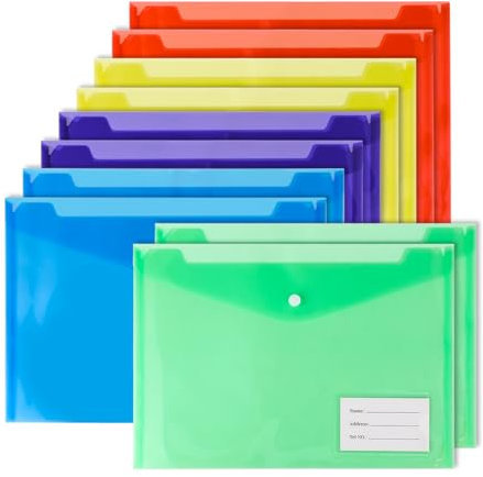 Set di 10 Cartelline Portadocumenti A4 con Tasche per Etichette, Cartelline Trasparenti per Archiviazione Efficiente, Ideali per Scuola, Ufficio, Casa e Viaggi.