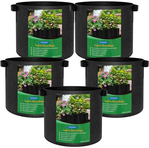 Joyzakzak 5 Stück 15/11l/20l/30l/40l Stofftopf Hochwertigen Tomaten Kübel,Reißfesten Stoff Pflanzsak Pflanzsäcke Vliesstoff Pflanztasche Stofftöpfe mit Griffe für Kartoffeln,Tomaten& Erdbeere-15l