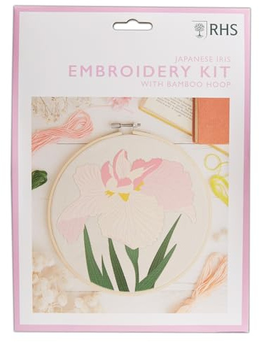 RHS The Royal Horticultural Society Embroidery Hoop Decoration Kit, Japanese Iris, 8, 21cm, Embroidery Kits for Adults & Cross Stitch Kits for Adults Beginners, Gift Idea, with Embroidery Pattern