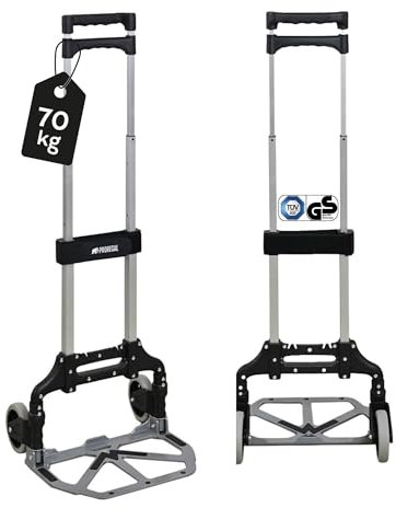 PROREGAL klappbare Aluminium Sackkarre Elephant | Traglast 70kg | 3 kg leicht | Leichtlauf-Vollgummiräder Leichtlauf große Schaufel | Silber | Transportkarre