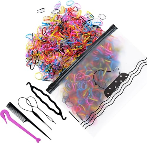 AYNKH 1000 Elastici Colorati per Capelli con Ganci e Picchi per Treccia, 3 Strumenti per Intrecciare