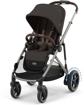 CYBEX Gold Kinderwagen e-GAZELLE S, Ab Geburt bis ca. 4 Jahre, Max. 22 kg (Single-Modus) / 2x 22 kg (Duo-Modus), All-in-1-System mit E-Antrieb und 20+ Konfigurationen, Chocolate Brown