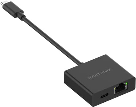 NETGEAR Nighthawk USB-C to Ethernet Adapter with 60W Passthrough Charging (USB2ETH) – Fast Wired Gigabit Ethernet – Universally Compatible with Nighthawk Mobile Hotspots, Laptops, Tablets & More