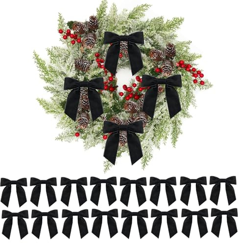 16pcs Black Velvet Bows,3.2cm Black Christmas Tree Bow,Vintage Velvet Christmas Tree Bow with Twist Ties,Velvet RibbonBows,Crafts Bows for Wedding,Gift Wrapping,Xmax Tree,Wreaths, Garlands Décor