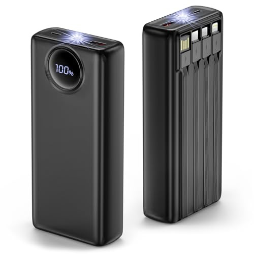 Power Bank 20000mAh, 22.5W Powerbank Ricarica Rapida e 4 cavi di ricarica per iPhone 17 16 15 14 13 12 Pro Max/Pro/Air/Plus, iPad, AirPods, Android Phone, Caricatore Portatile con Display Digitale LED