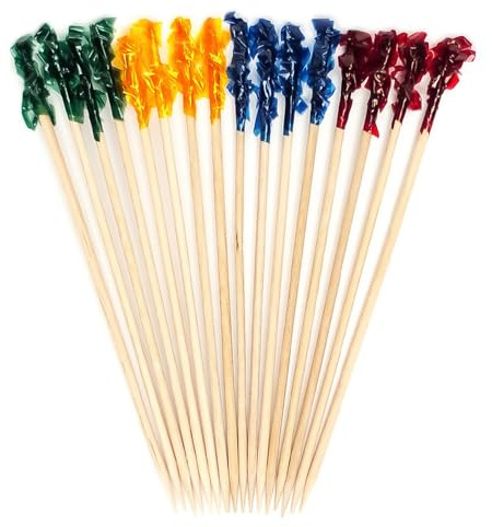 500 Piezas Palillos de Bambú Multicolores con Borlas - 6,5 cm (2,5 pulgadas) Rojo, Dorado, Verde y Azul para Postres, Aperitivos, Frutas, Canapés, Tablas y Bandejas - de Mobi Lock