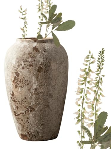 Rustic Ceramic Tall Floor Vase, 29x18cm Vintage Farmhouse Decor, Large Terracotta Vases For Living Room Entryway Table Centerpiece Decor, Terracotta Pottery Clay