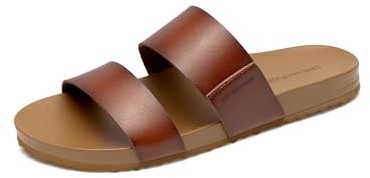 DREAM PAIRS Women's Open Toe Slides Sandals | Minimal double-strap design, cushioned arch support insole, flat reliable traction outsole, durable lightweight