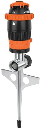 RESTMO Getriebe-Sprinkler & Impulsregner, Rasensprenger für Große Flächen | Metallspike-Basis, 5 Muster, Sprühdurchmesser 15m (180m²), wetterfest, erweiterbar in Reihe, für Rasen & Beete, Orange