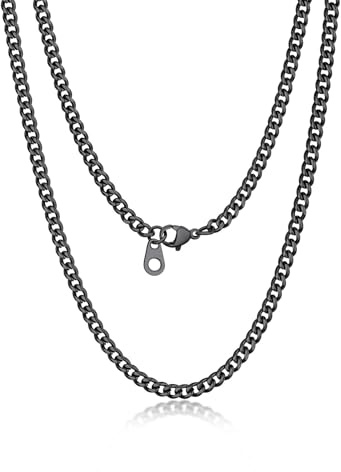 Suplight 925 Sterling Silver Chain Necklaces for Men, 3/5/6/9/12mm, Stainless Steel Cuban/Figaro Mens Necklace，Silver/Black/Gold Plated Chains Length 14/18/20/22/24/26/28/30“